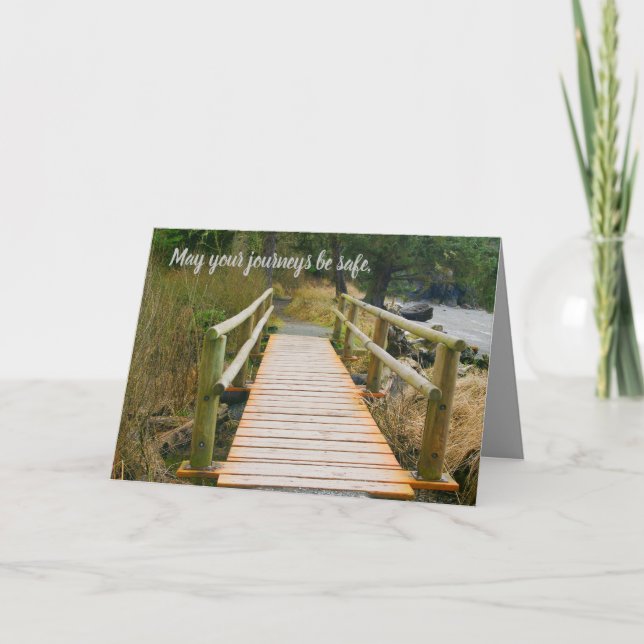 Cartão safe journey, coastal scene, bridge, new changes (Frente)