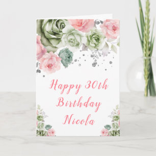 Cartão Sage Green e Pink Floral Happy Birday