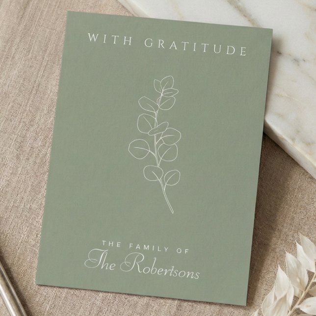 Cartão Sage Green Eucalyptus Minimalist Funeral Thank You (Sage green eucalyptus simple line art funeral thank you card)