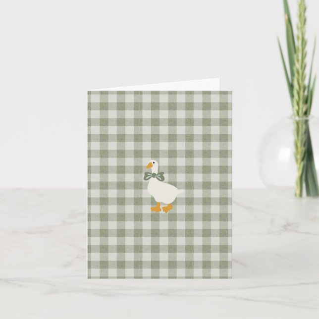 Cartão Sage Green Gingham Buffalo Check Baby Shower  (Frente)