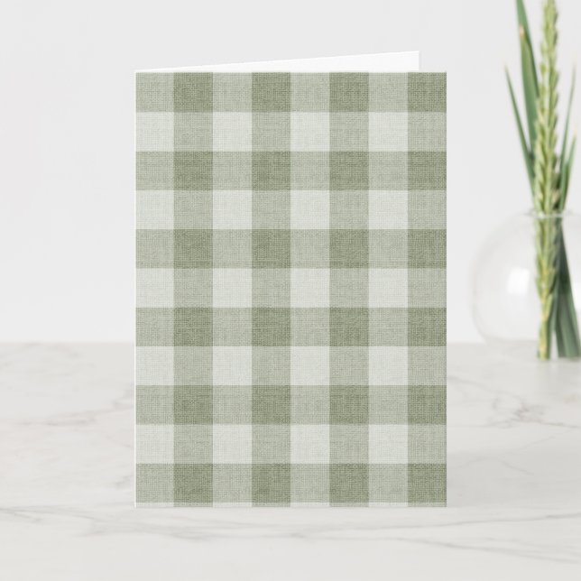 Cartão Sage Green Gingham Buffalo Check Linen Texture  (Frente)