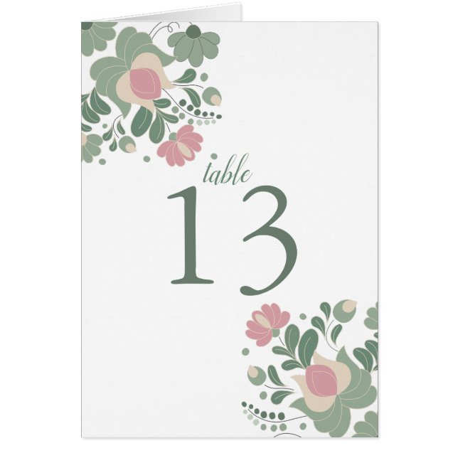 Cartão Sage Green Wildflower Folk Wedding Table Card (Frente)