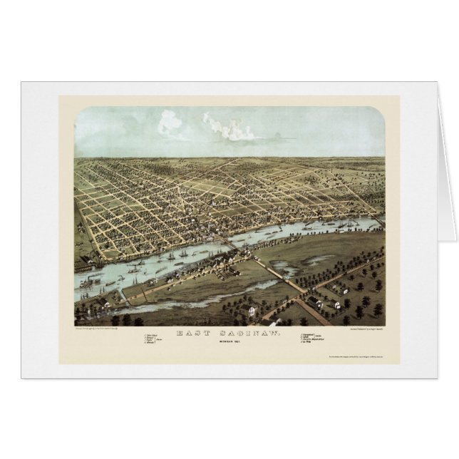 Cartão Saginaw do leste, mapa panorâmico do MI - 1867 (Frente Horizontal)