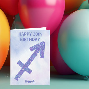 Cartão Sagitário Cute Sinal Personalizado Roxo Feliz Aniv
