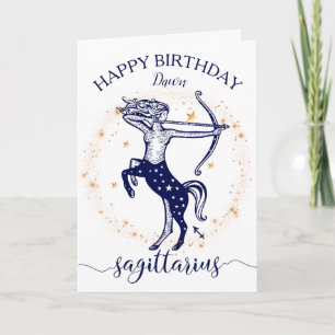 Cartão Sagittarius Zodiac Navy Gold Monochrome Birthday