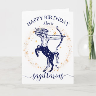 Cartão Sagittarius Zodiac Navy Gold Monochrome Birthday