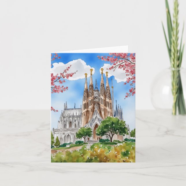Cartão Sagrada Familia Barcelona Espanha Watercolor (Frente)