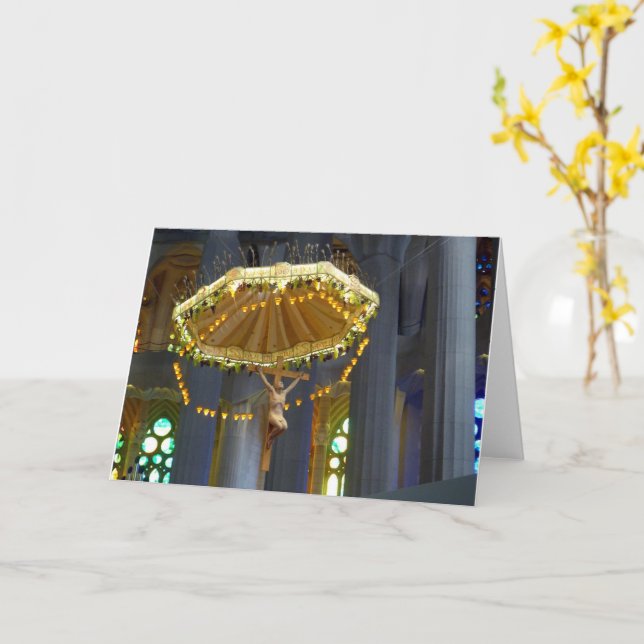 Cartão Sagrada Família Crucifix, Barcelona, Espanha - (Flor Amarela)