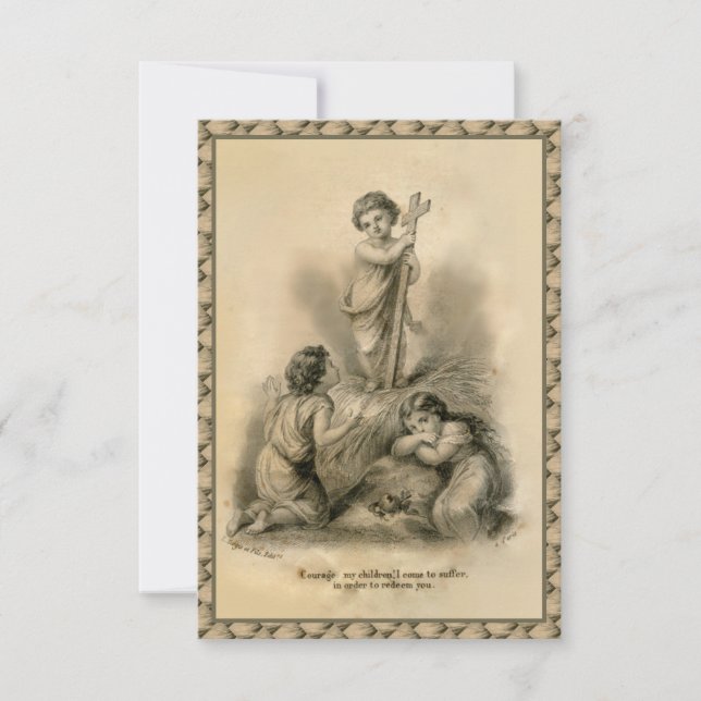 Cartão Sagrado Antigo do Menino Jesus da Cruz em O (Frente)