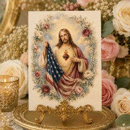 Cartão Sagrado Coração de Jesus com Católico Bandeira Ame