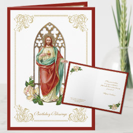 Cartão Sagrado Coração de Jesus Floral Escritura Religios