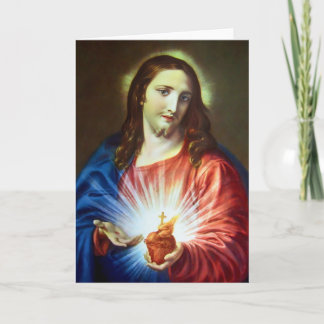 Cartão Sagrado Coração de Jesus Saudação Vintage