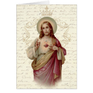 Cartão Sagrado Coração de Jesus Vintage Religioso