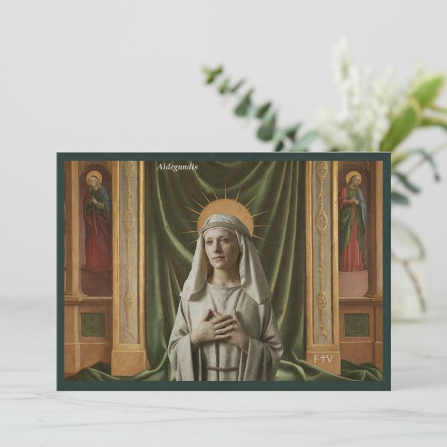 Cartão Sagrado de Arte Católica | Santa Aldegundis (Em pé/Frente)