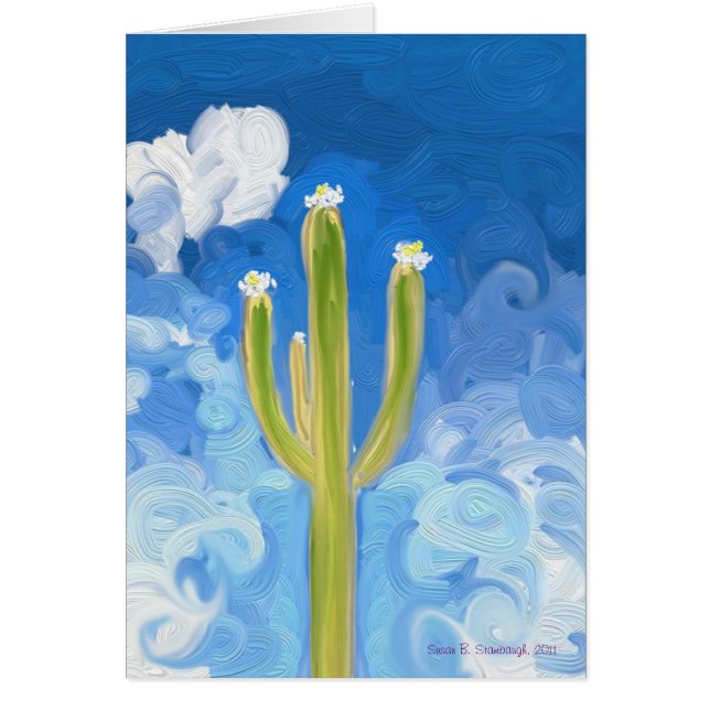 Cartão Saguaro verde, céu azul (Frente)