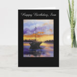 Cartão Sail boat Birthday card for Son<br><div class="desc">From an original painting by Dian,  created into a Father or son's Birthday Card... ... .. A beautiful image of a sailboat against a sunset,  lovely and inspiring to view and so appropriate for a Dad or Son. Inside there is a beautiful birthday saying.</div>