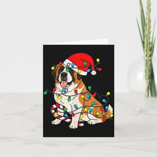 Cartão Saint Bernard Dog Christmas Lights Santa Xmas Pet  (Frente)