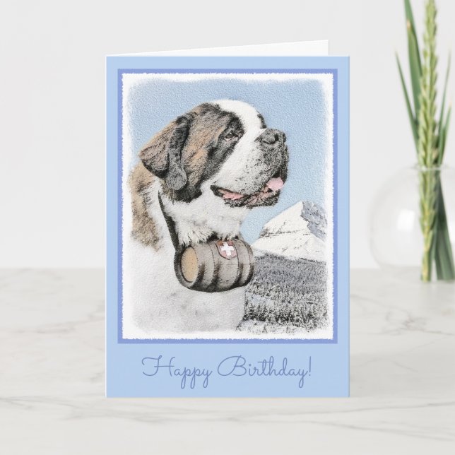 Cartão Saint Bernard Painting - Cute Original Dog Art (Frente)