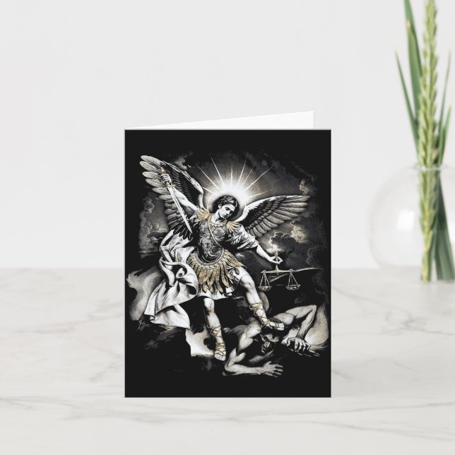 Cartão Saint Michael Defeating Satan Archangel Warrior  (Frente)