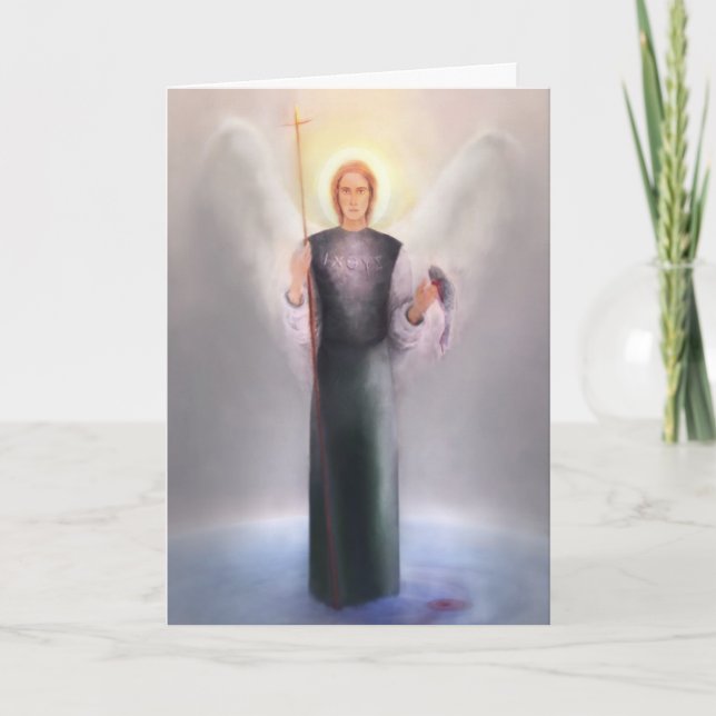 Cartão Saint Raphael with poem and Scripture (Frente)