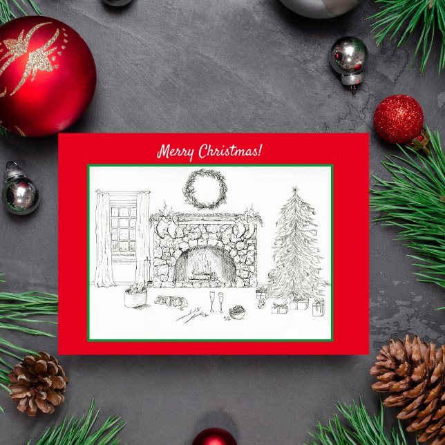 Cartão Sala De Viva Feliz De Natal Com Cavalier (A homewarming Christmas card.)