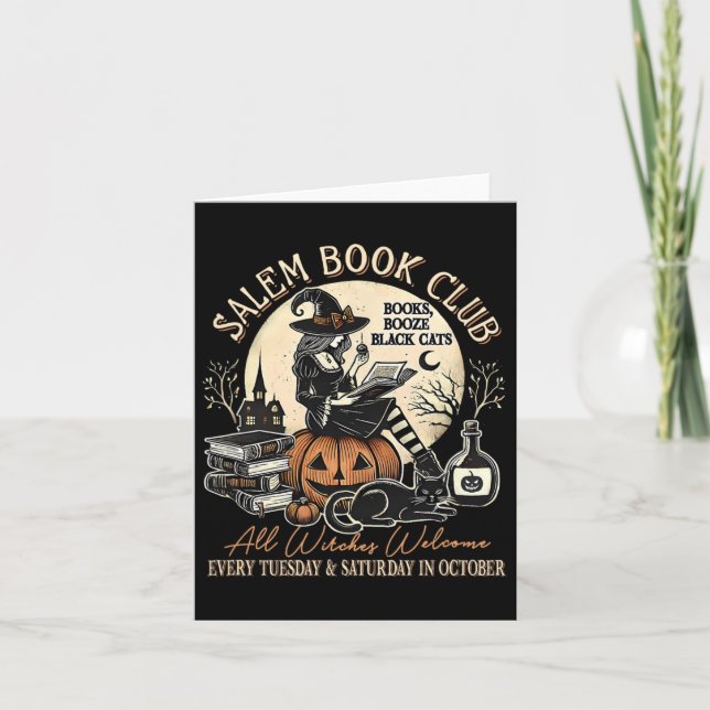 Cartão Salem Book Club Witch Cat Halloween Spooky Season (Frente)