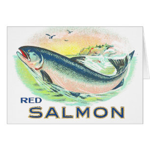Cartão Salmão Vermelho - Etiqueta de Comida Vintage