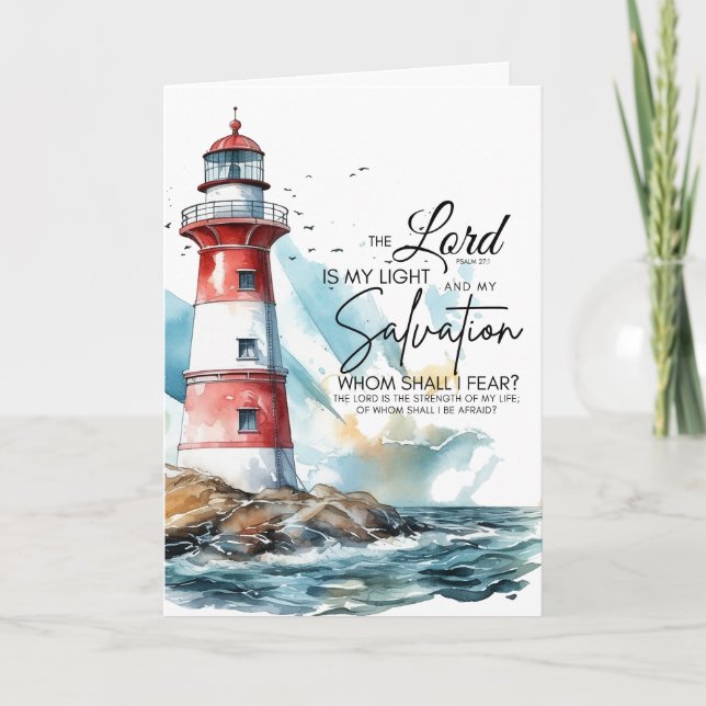 Cartão Salmo 27:1 Bíblia LORD é minha Luz e Salvação (Frente)