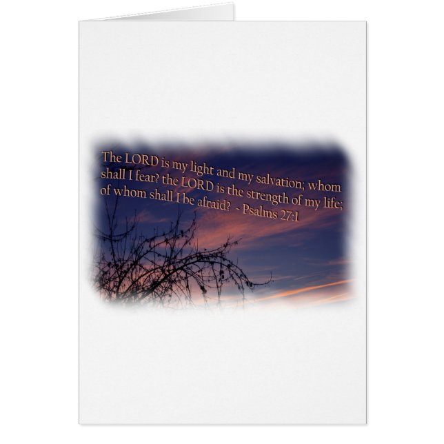 Cartão Salmo 27:1 na fronteira branca do amanhecer (Frente)