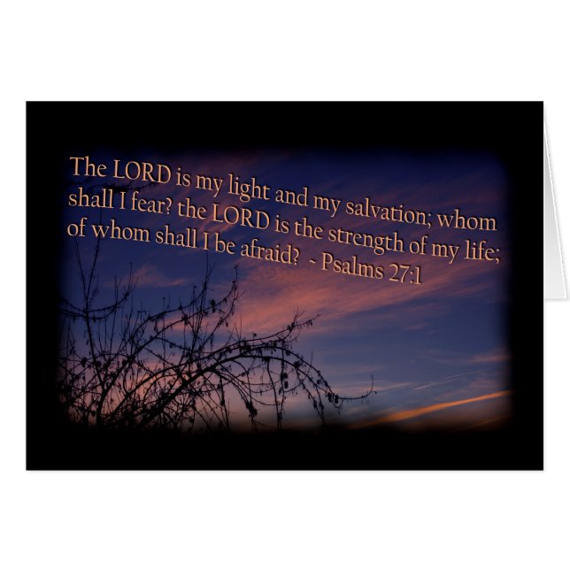 Cartão Salmo 27:1 na fronteira negra do amanhecer (Frente Horizontal)
