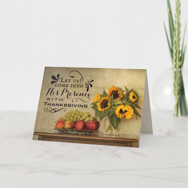 Cartão Salmo 95:2 em sua presença com ação de graças (Frente)