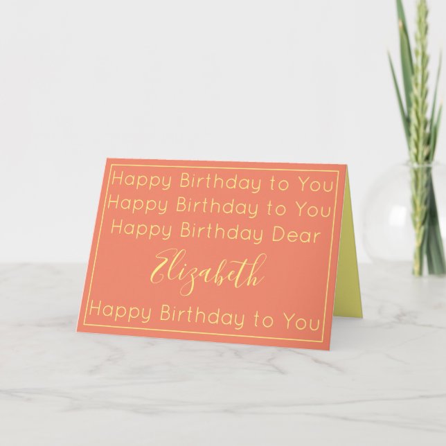Cartão Salmon Pink and Yellow Birthday Song Card (Frente)