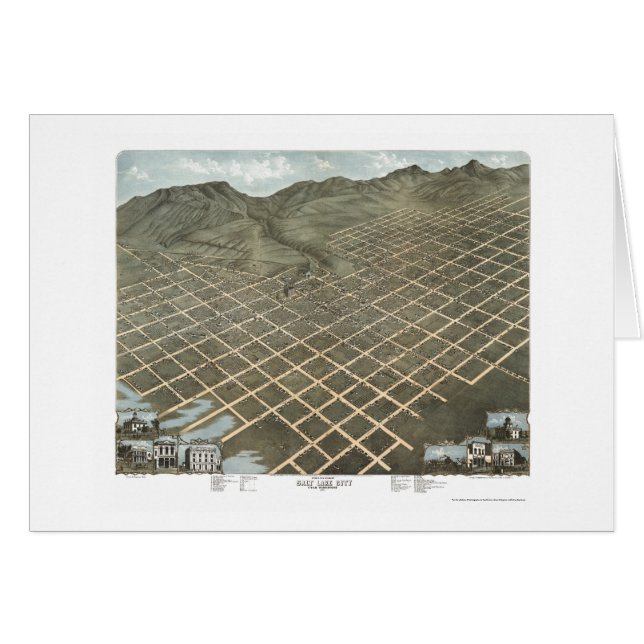 Cartão Salt Lake City, mapa panorâmico de UT - 1870 (Frente Horizontal)