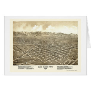 Cartão Salt Lake City, mapa panorâmico de UT - 1875