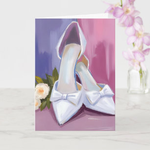 Cartão Saltos de Noiva Casamento Aquarela Rosa com Laço