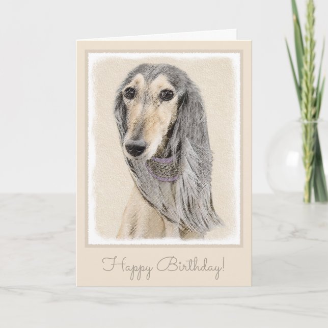 Cartão Saluki (Fawn) Painting - Cute Original Dog Art (Frente)