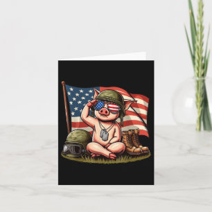 Cartão Salute Pig American Flag Day 4th Of J