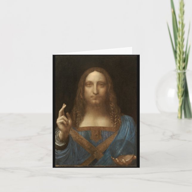 Cartão Salvator Mundi por Leonardo da Vinci cerca de 1500 (Frente)