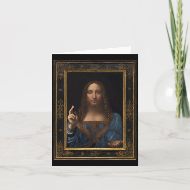 Cartão Salvator Mundi por Leonardo da Vinci cerca de 1500 (Frente)