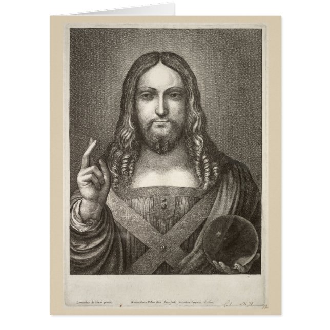 Cartão Salvator Mundi por Wenceslaus Hollar após Leonardo (Frente)