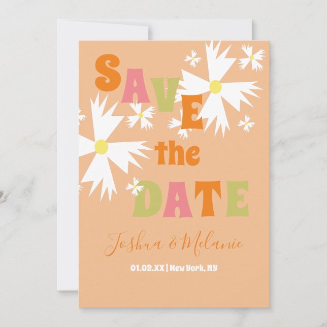 Cartão Salve a Data Daisy Floral Groovy Lima Rosa (Frente)