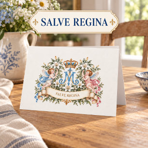 Cartão Salve Regina Católica Anjos Marianos Vintage