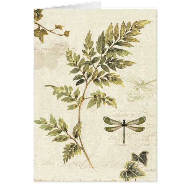 Cartão Samambaias decorativas e uma libélula (Frente)