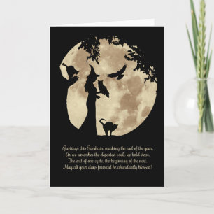 Cartão Samhain Bênçãos com Bruxas e Animais