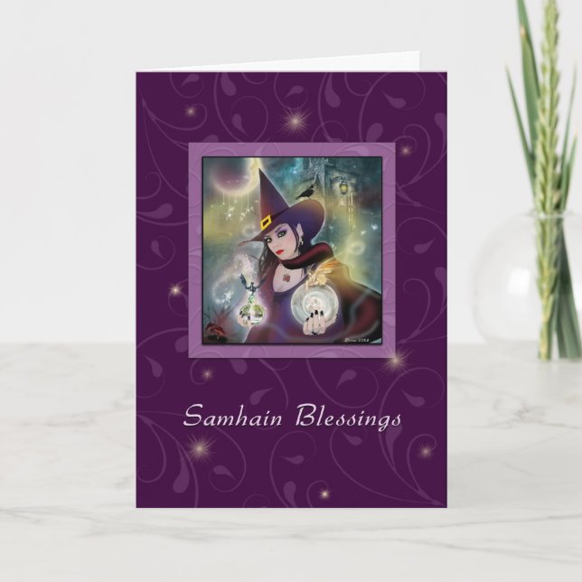 Cartão Samhain Blessings - Bruxa Purple Sparkle (Frente)