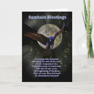 Cartão Samhain Blessings with Raven or Crow and Moon