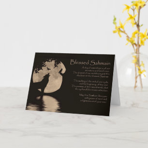 Cartão Samhain com Owl Wolf Raven e Moon Sabbat