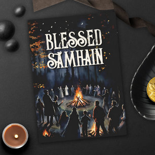 Cartão Samhain Night Fall Forest Pagan Bonfire Halloween