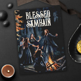 Cartão Samhain Night Fall Forest Pagan Bonfire Halloween