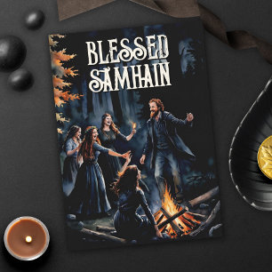 Cartão Samhain Night Fall Forest Pagan Bonfire Halloween